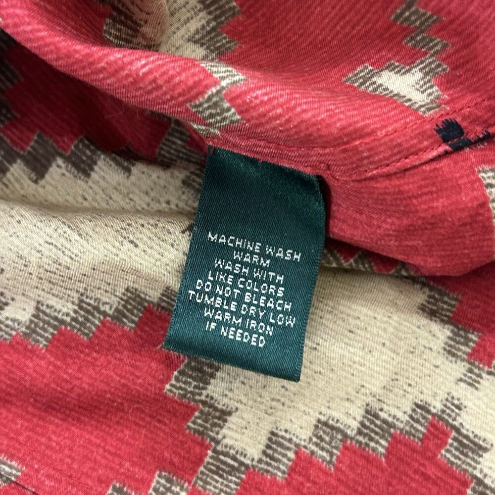 Lauren Ralph Lauren Button Shirt Womens Petite S Red Tan Aztec Southwest Cotton - Picture 5 of 6